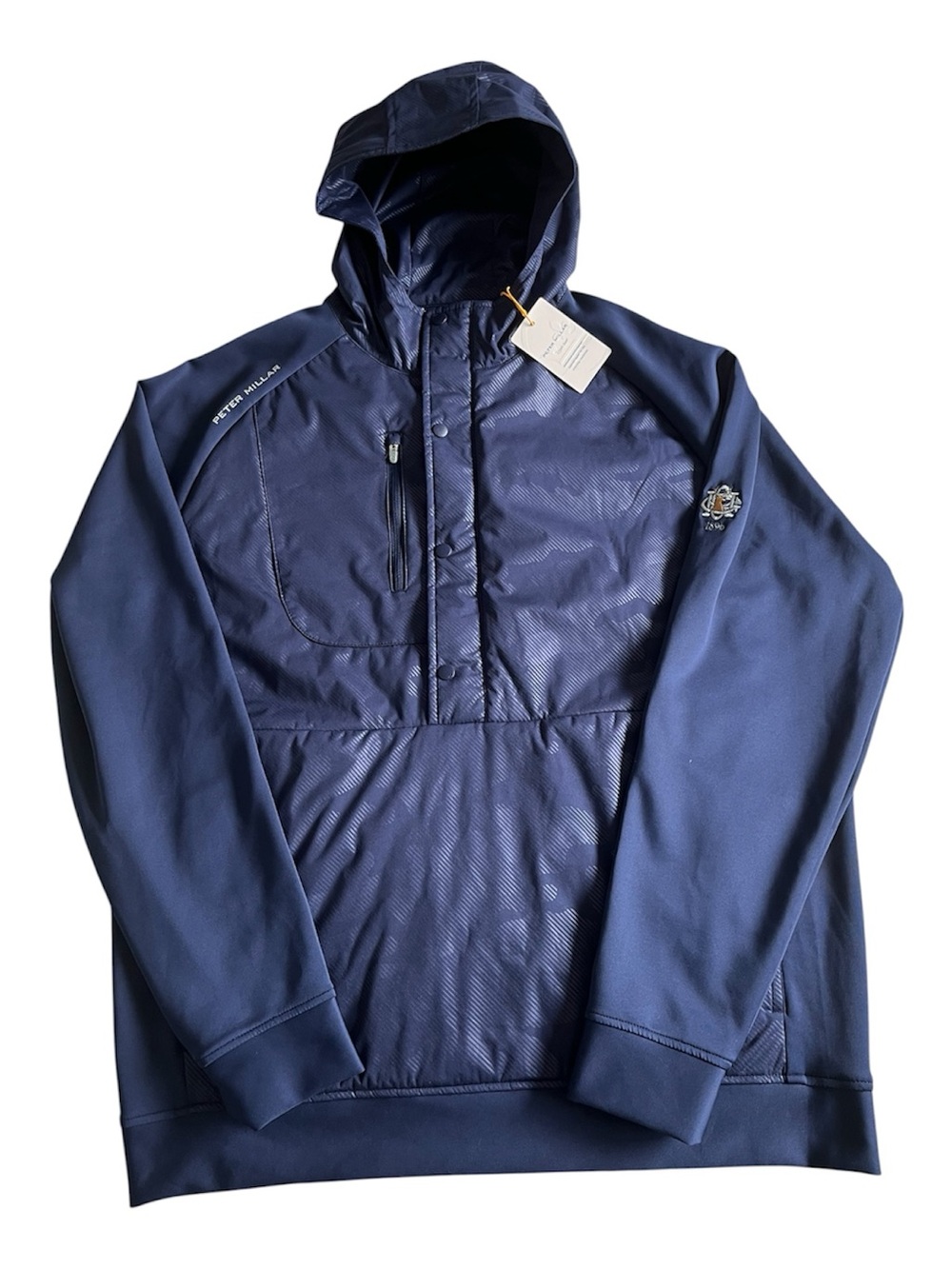 NWT Men’s Peter Millar Navy Camo Pursuit Half Snap Hooded Jacket Medium